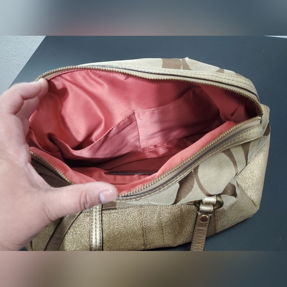 Coach Gold Monogram Designer Shoulder Handbag Purse Signature Print Medium Purse - Picture 8 of 12